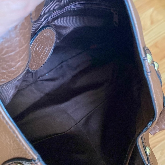 Etienne Aigner brown leather purse shoulder bag Womens gold tone toggle pockets - Picture 6 of 11